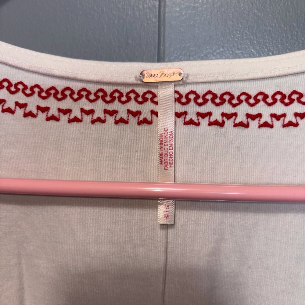 Free People Mada Embroidered Ivory Long Sleeve Scoop Neck Peasant Top Medium NWT - Picture 4 of 8